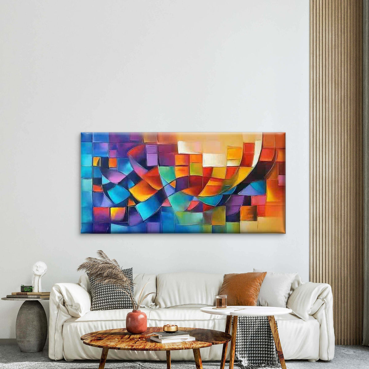 Vibrant Abstract Brush Strokes Wall Art Canvas Office Home Room Framed 120x60cm