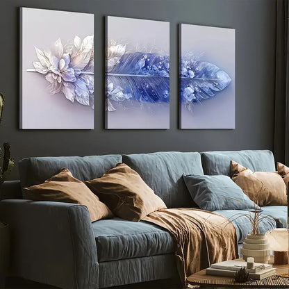 3pcs Minimalist Modern Fashion Feather Abstract Art  Rich Wall Art Set Canvas Framed 40x60cm - High Quality Print 100% Australian Made Wall Canvas Ready to Hang