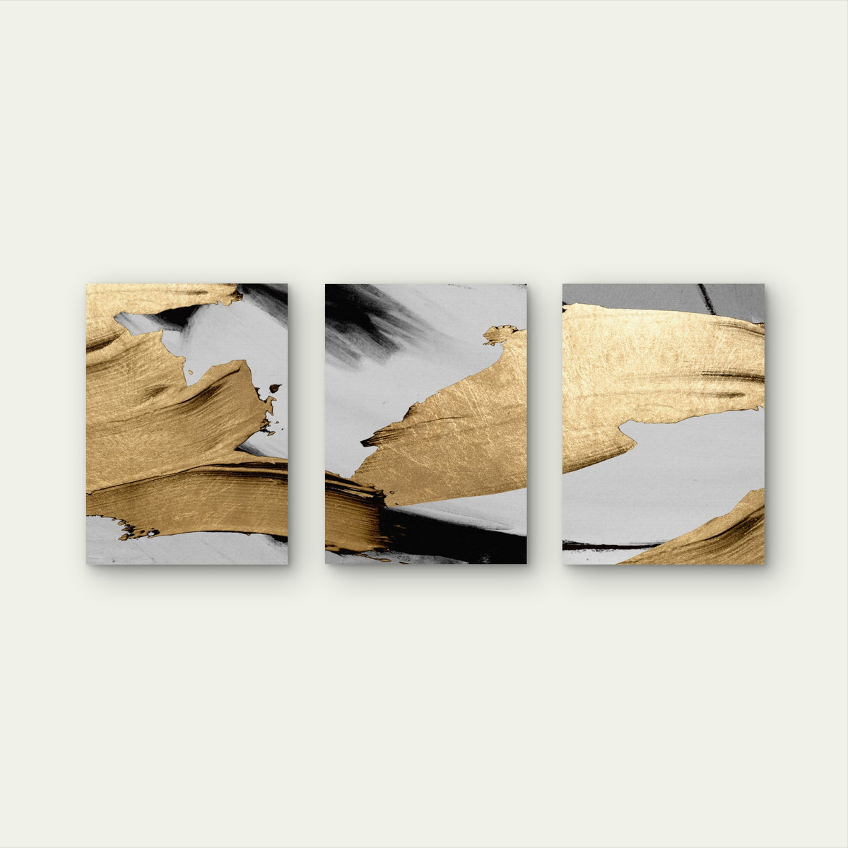 3pcs Gold Leaf Abstract Fluid Painting Wall Art Set Canvas Framed 50x70cm - High Quality Print 100% Australian Made Wall Canvas Ready to Hang