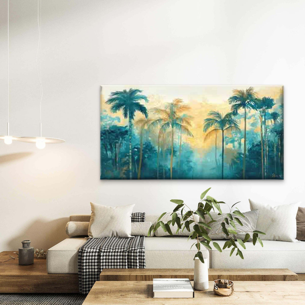 Abstract Tropical Palm Tree Wall Art Canvas Office Home Room Framed 120x60cm
