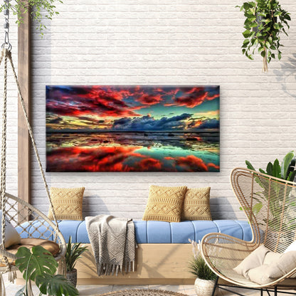 Sunset Sky Over Ocean Reflectio Wall Art Canvas Office Home Room Framed 120x60cm
