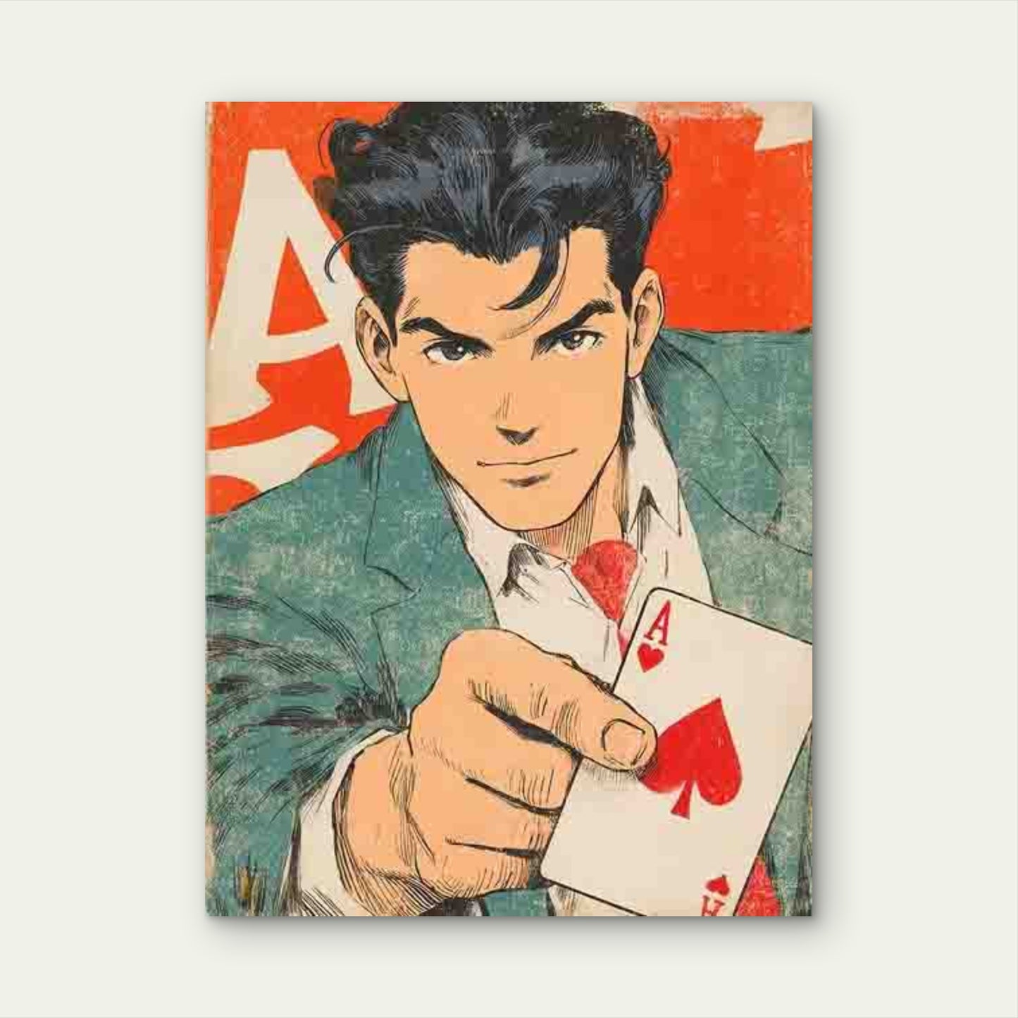 Trendy Retro Funky Playing Card Illustration 60x90cm Metal Print Ready to Hang