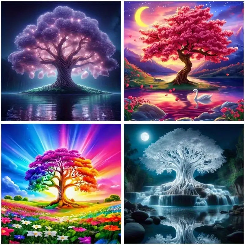 4pcs Colorful Tree - DIY Wall Art Canvas Framed