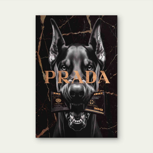 Doberman Dog Black Marble Gold Typographic 60x90cm Metal Print Ready to Hang