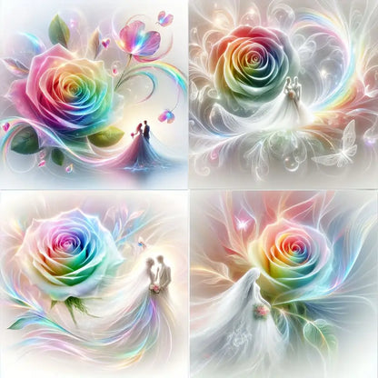 4pcs  Rainbow Rose Flower  Wall Art Canvas Framed