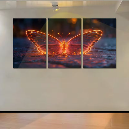 3pcs Glowing Crystal Butterfly Wall Art Set Canvas Framed 40x60cm - High Quality Print 100% Australian Made Wall Canvas Ready to Hang