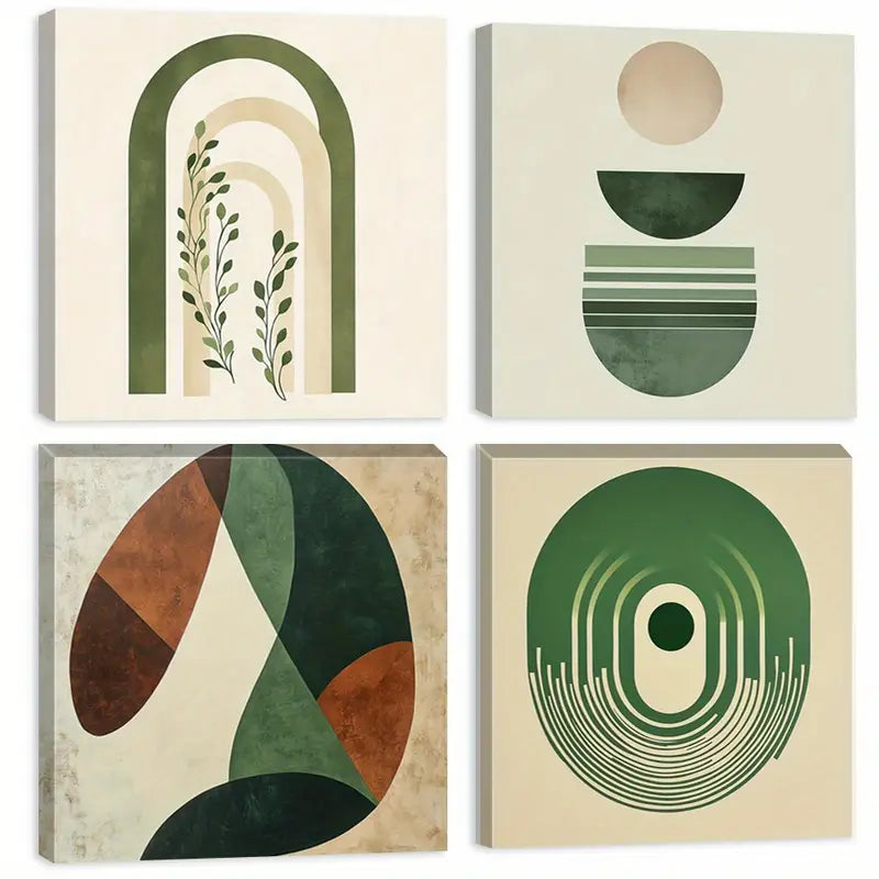 4pcs Deco Farmhouse Style, Green, Repeating  Wall Art Canvas Framed