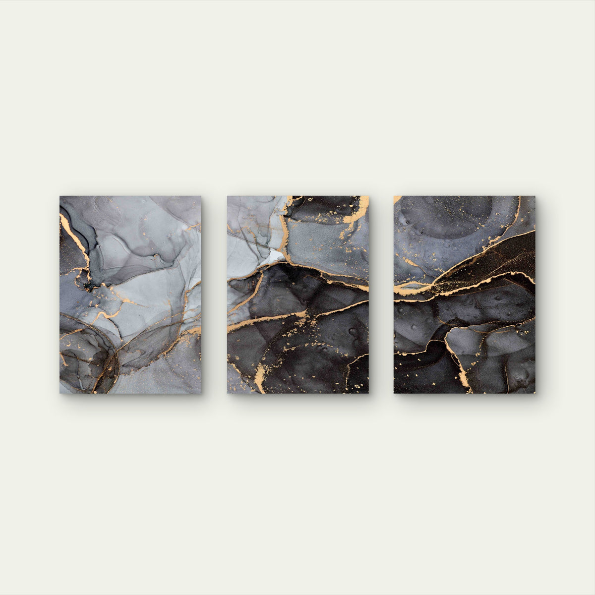 3pcs Black and Gold Marble Pattern Metal Print Ready to Hang Art