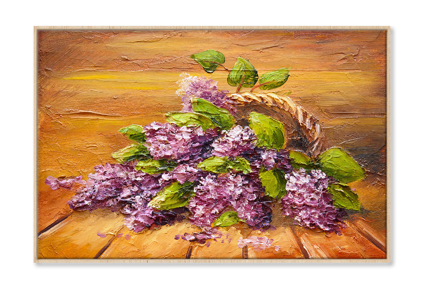 Lilac Flowers on the Floor Oil Painting Wall Art Limited Edition High Quality Print Canvas Box Framed Natural