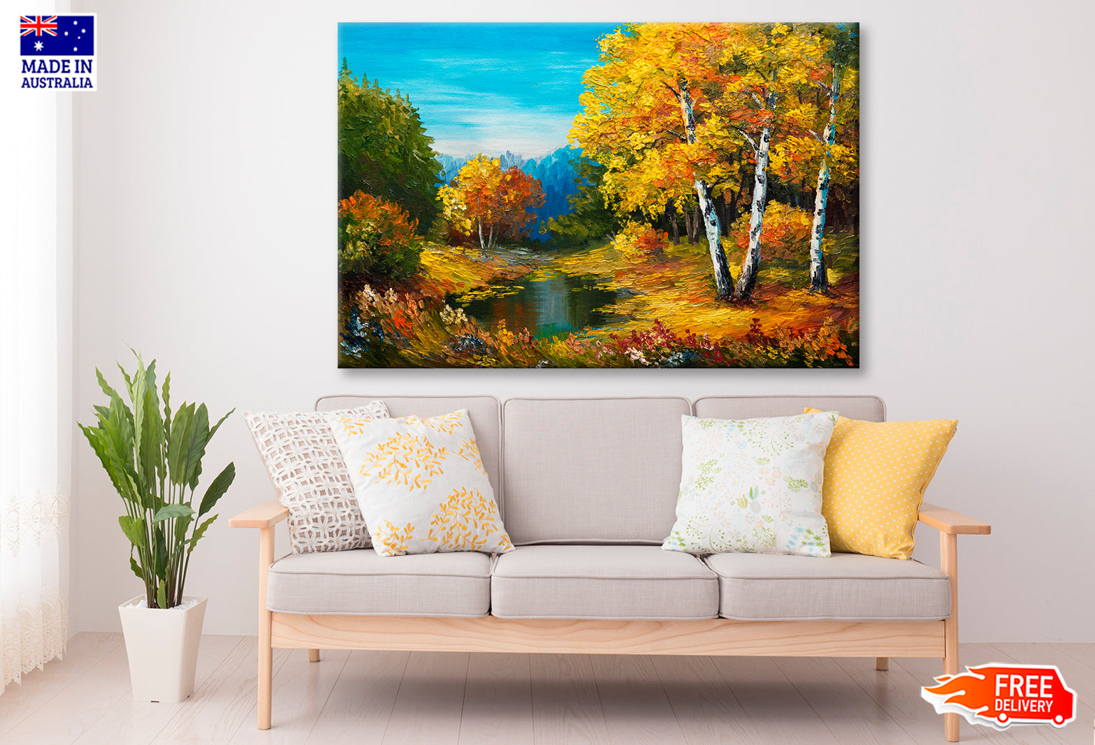 Autumn Forest With A Lake Painting Wall Art Limited Edition High Quality Print