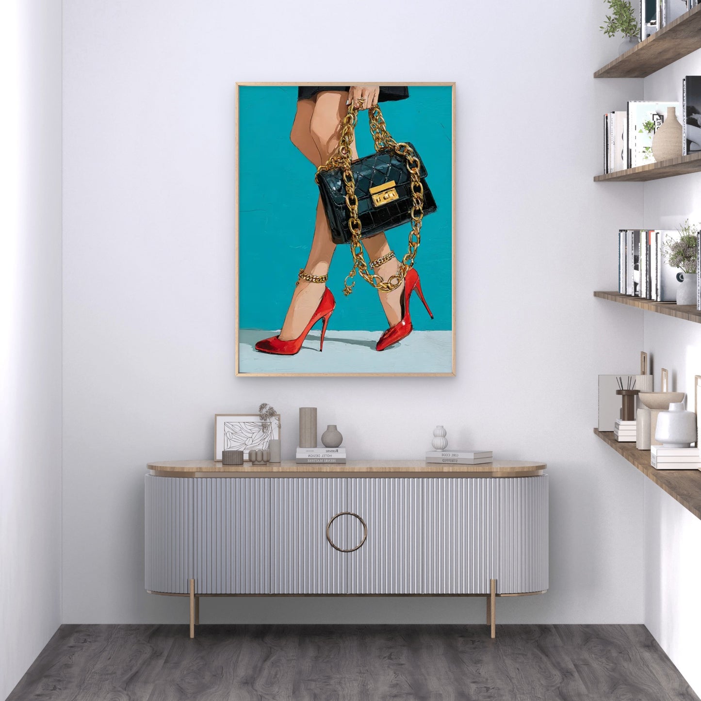 Women Red High Heels Golden Chain and Handbag Fashion Home Decor Premium Quality Poster Print Choose Your Sizes