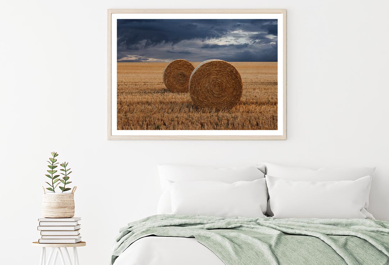 Straw Bales in A Field at Sunset View Home Decor Premium Quality Poster Print Choose Your Sizes