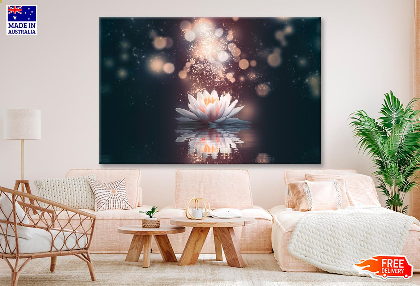 White Flower Floating in The Water with Sparkles Wall Art Decor 100% Australian Made