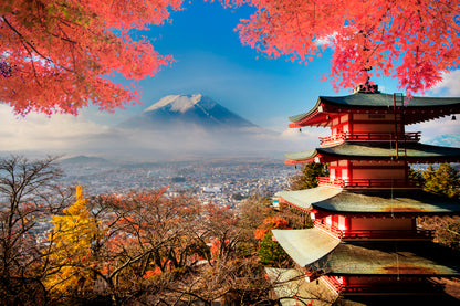 Mt. Fuji With Fall Colors in Japan Acrylic Glass Print Tempered Glass Wall Art 100% Made in Australia Ready to Hang