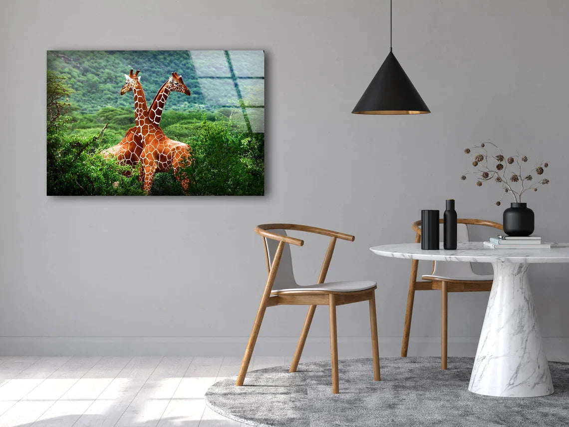 Giraffes in Forest UV Direct Aluminum Print Australian Made Quality