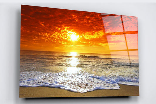 Ocean Beach Sunset Acrylic Glass Print Tempered Glass Wall Art 100% Made in Australia Ready to Hang