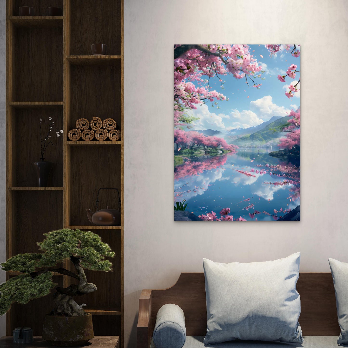 Lake Kawaguchi Sakura Mountains 60x90cm Metal Print Ready to Hang
