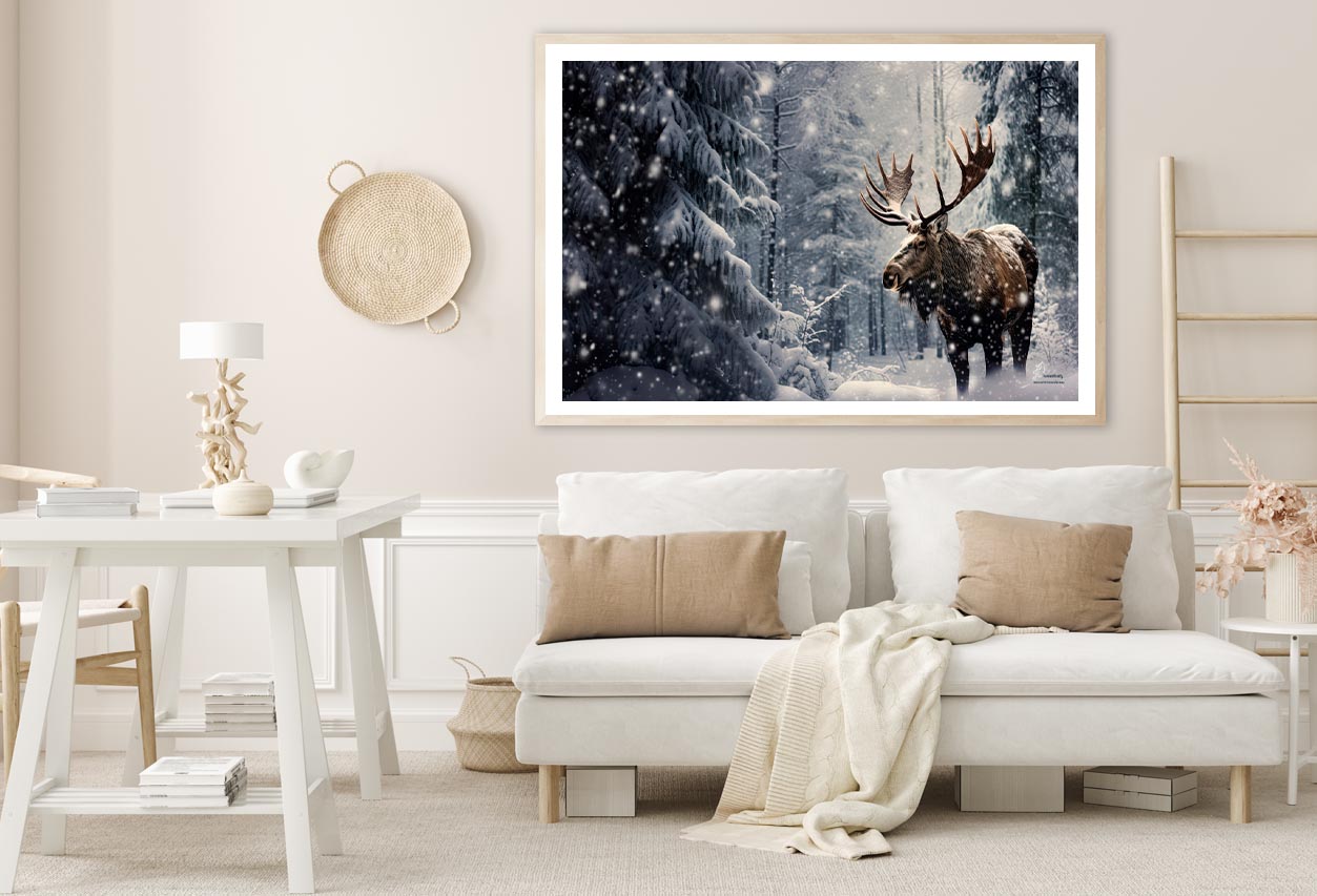 Moose In a Snow-Covered Forest Home Decor Premium Quality Poster Print Choose Your Sizes