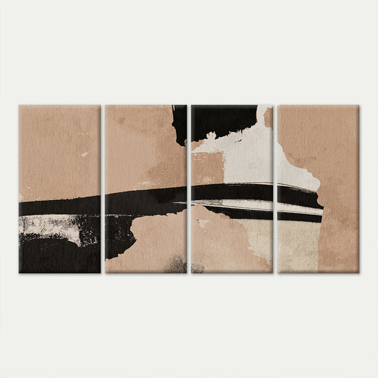 4pcs Modern Abstract Beige Black Brush Stroke Wall Art Canvas Framed 45x80cm - High Quality Print 100% Australian Made Wall Canvas Ready to Hang