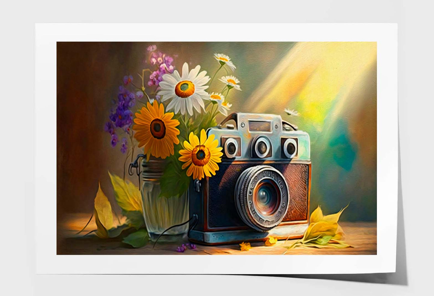 Camera with Fresh Flowers & Sun Wall Art Limited Edition High Quality Print