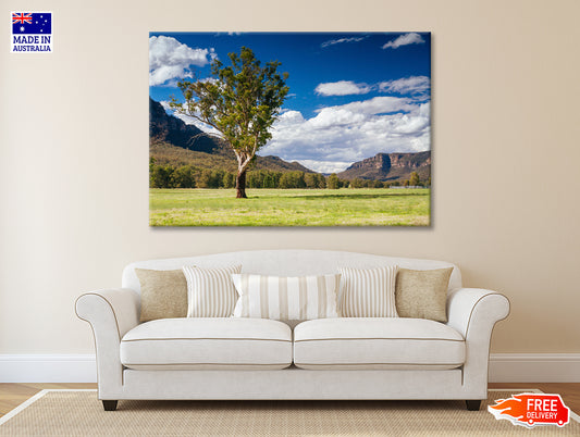 A Cloudy Sky and Mountains with Grass and Meadows Print 100% Australian Made