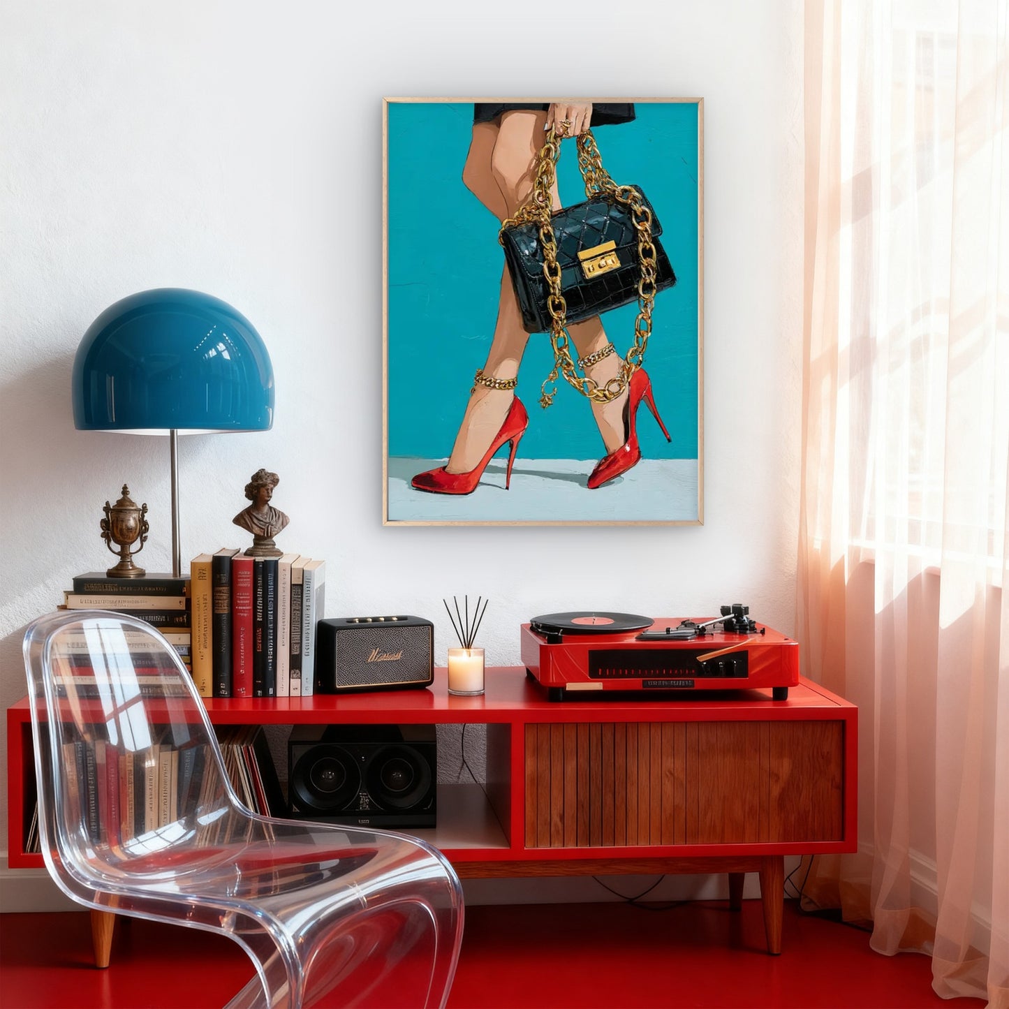 Women Red High Heels Golden Chain and Handbag Fashion Home Decor Premium Quality Poster Print Choose Your Sizes