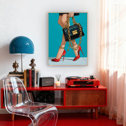 Women Red High Heels Golden Chain and Handbag Fashion Home Decor Premium Quality Poster Print Choose Your Sizes