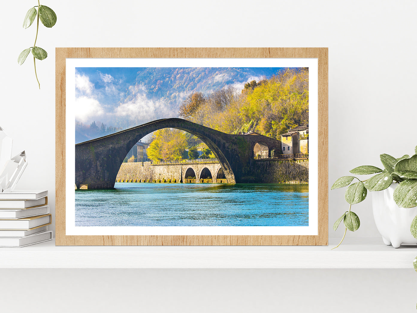 Arches Of The Devil's Bridge Glass Framed Wall Art, Ready to Hang Quality Print With White Border Oak