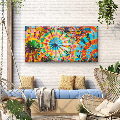 Rainbow Wind Spinner Pinwheels Wall Art Canvas Office Home Room Framed 120x60cm