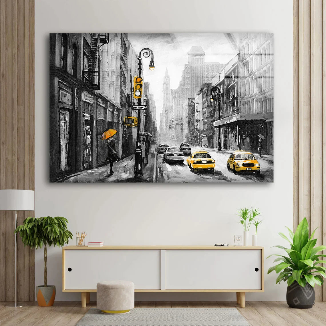 B&W City & Yellow Taxi UV Direct Aluminum Print Australian Made Quality