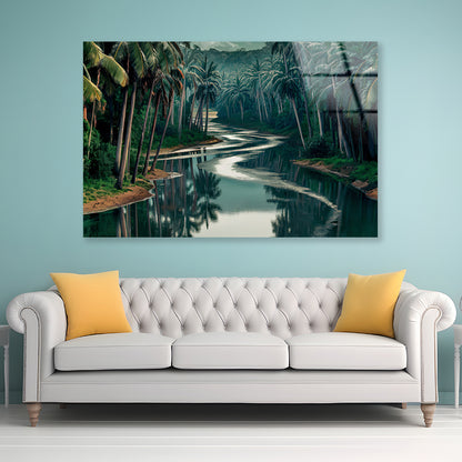 Tropical Forest with Trees, Lake Acrylic Glass Print Tempered Glass Wall Art 100% Made in Australia Ready to Hang