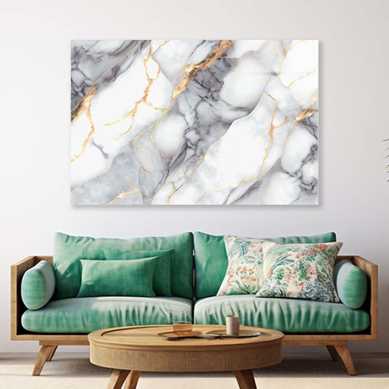 White Marble with Gold Acrylic Glass Print Tempered Glass Wall Art 100% Made in Australia Ready to Hang