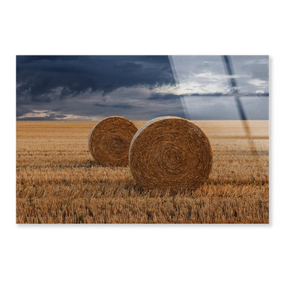 Straw Bales in A Field at Sunset View Acrylic Glass Print Tempered Glass Wall Art 100% Made in Australia Ready to Hang