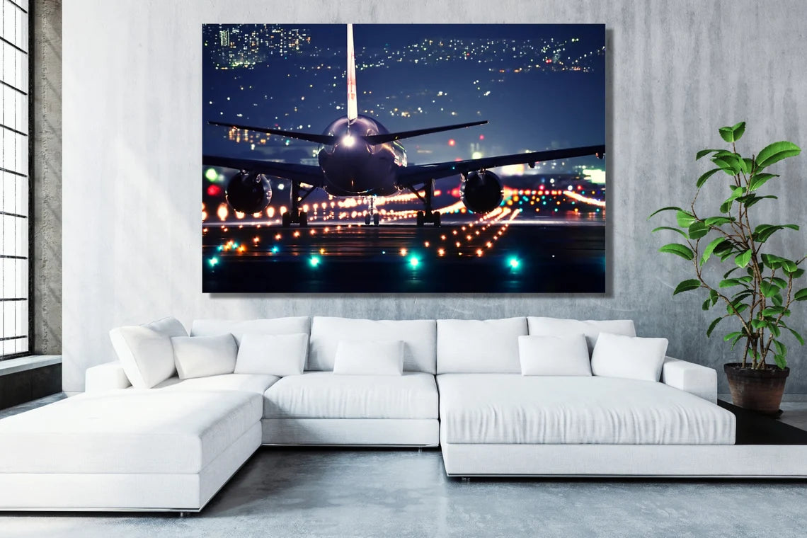 Aircraft Night Flight View UV Direct Aluminum Print Australian Made Quality