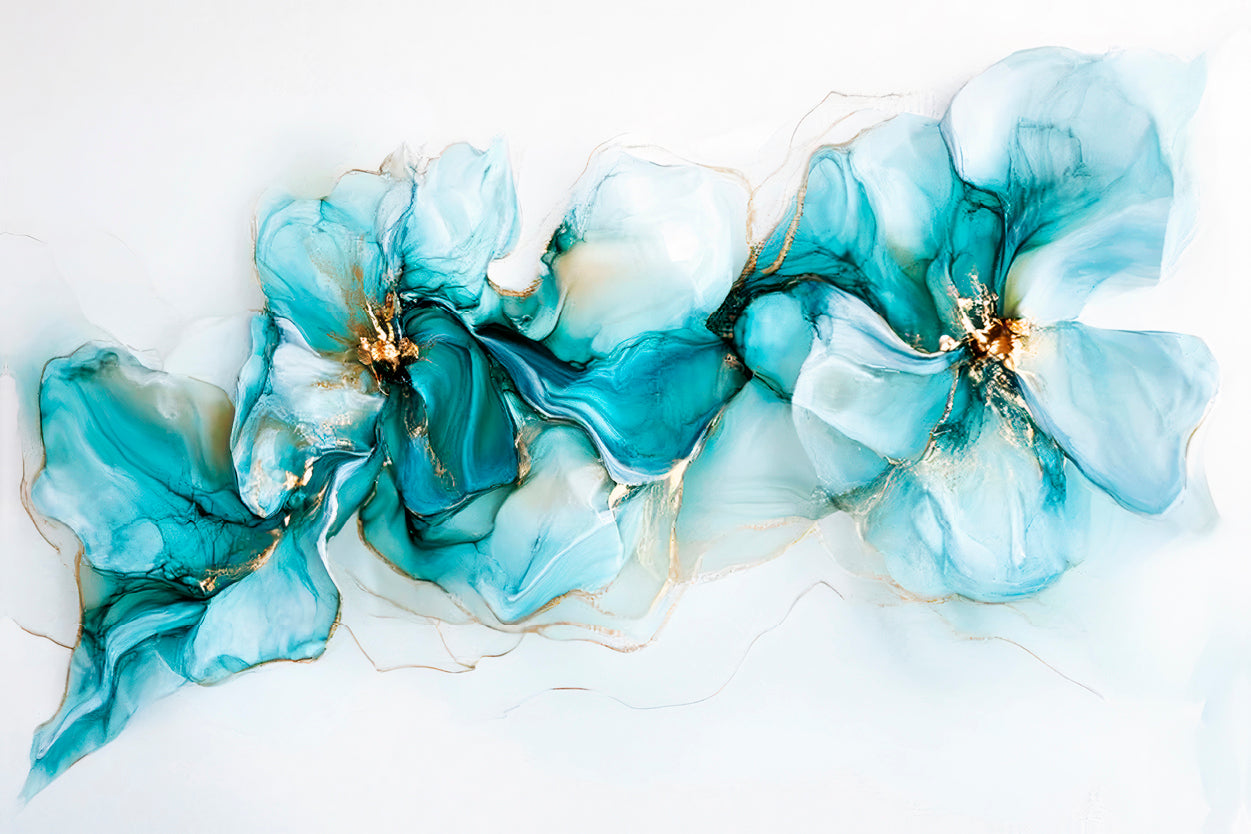 Modern Blue White Flowers Design Wall Art Decor 100% Australian Made