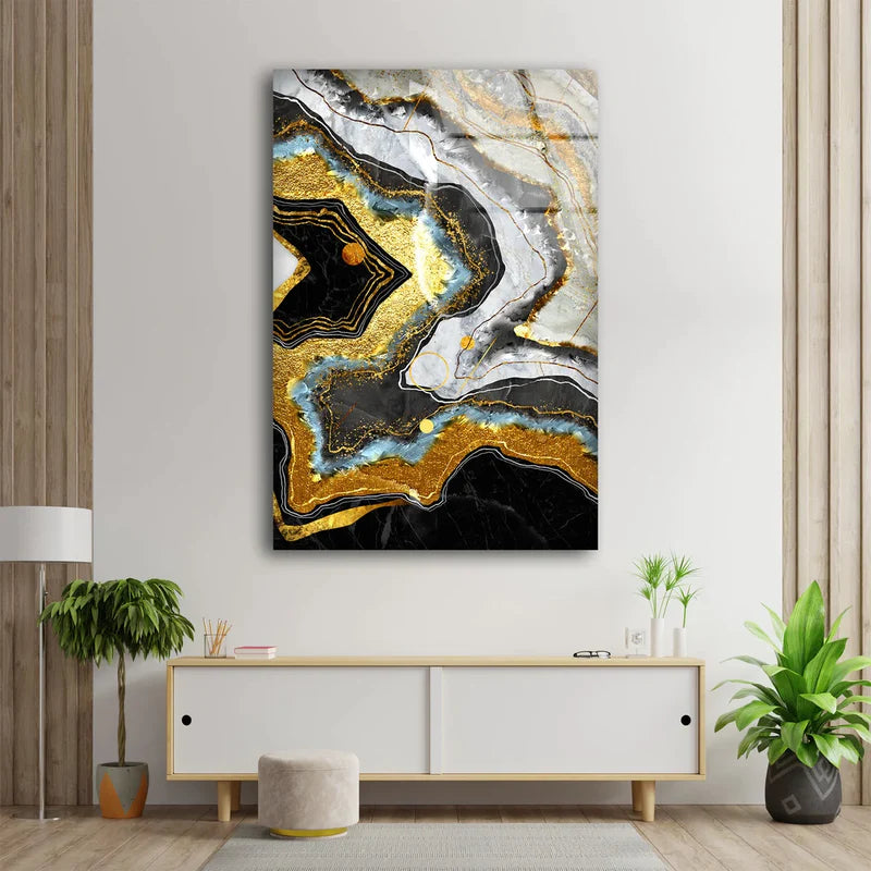 Gold & White Abstract UV Direct Aluminum Print Australian Made Quality