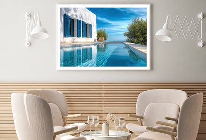 Swimming Pool with a House, Trees, Sky Home Decor Premium Quality Poster Print Choose Your Sizes