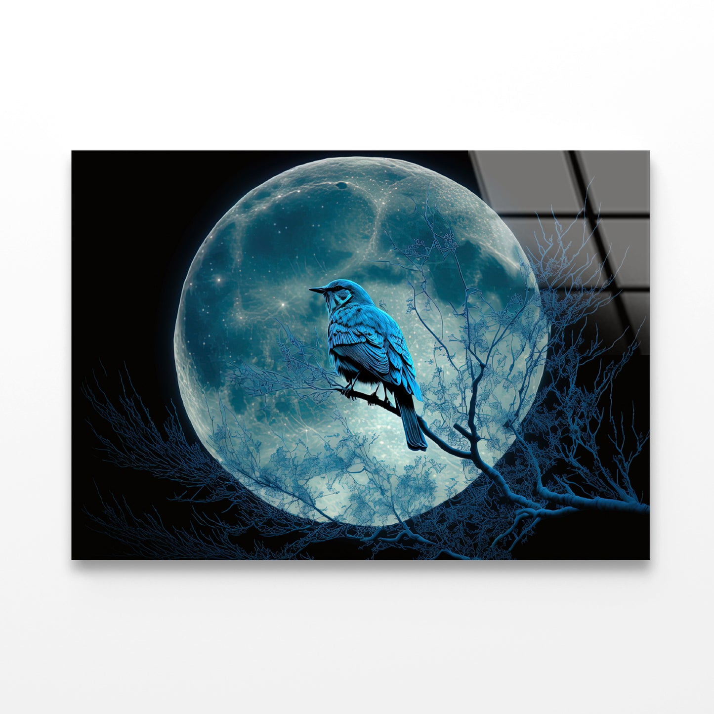 Bird, the Moon, and a Blue Night Acrylic Glass Print Tempered Glass Wall Art 100% Made in Australia Ready to Hang