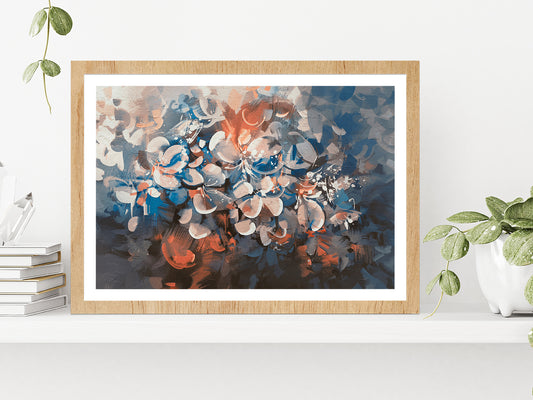 Abstract Flowers Vintage Style Color Glass Framed Wall Art, Ready to Hang Quality Print With White Border Oak