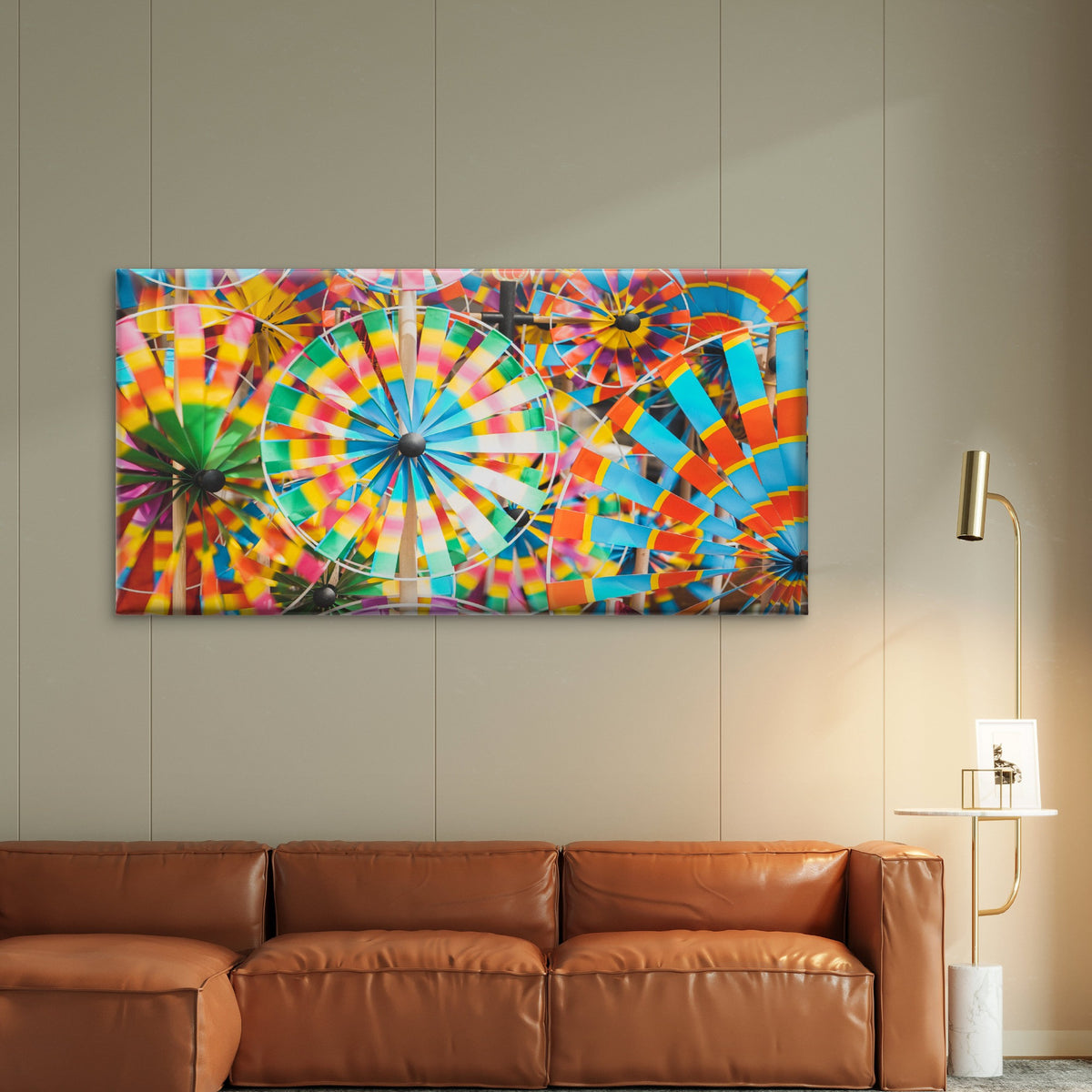 Rainbow Wind Spinner Pinwheels Wall Art Canvas Office Home Room Framed 120x60cm