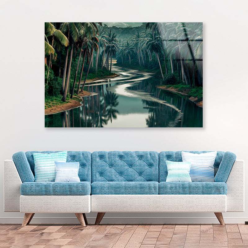 Tropical Forest with Trees, Lake Acrylic Glass Print Tempered Glass Wall Art 100% Made in Australia Ready to Hang