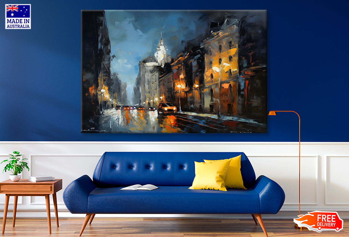 City Night Road with Vehicle Oil Painting Wall Art Limited Edition High Quality Print