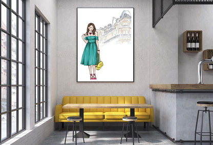 Green Girl with Elegant Fashion Store Design Home Decor Premium Quality Poster Print Choose Your Sizes