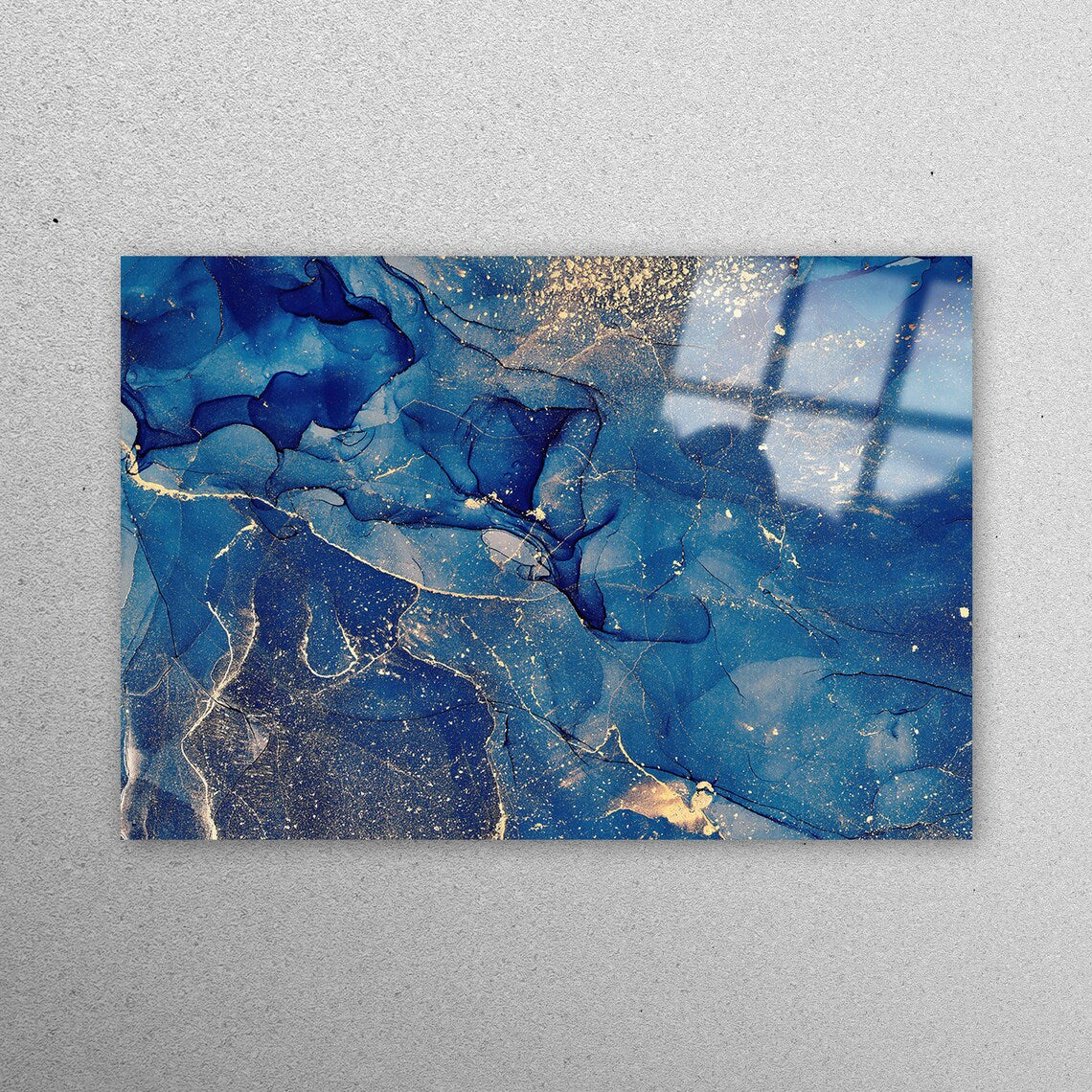 Blue And Gold Marble Acrylic Glass Print Tempered Glass Wall Art 100% Made in Australia Ready to Hang