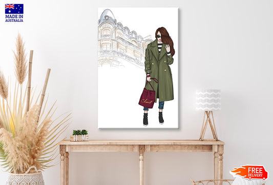 Green Girl with Red Bag Art Wall Art Limited Edition High Quality Print
