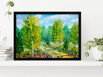 Green Trees & Bright Nature Summer Landscape Glass Framed Wall Art, Ready to Hang Quality Print Without White Border Black