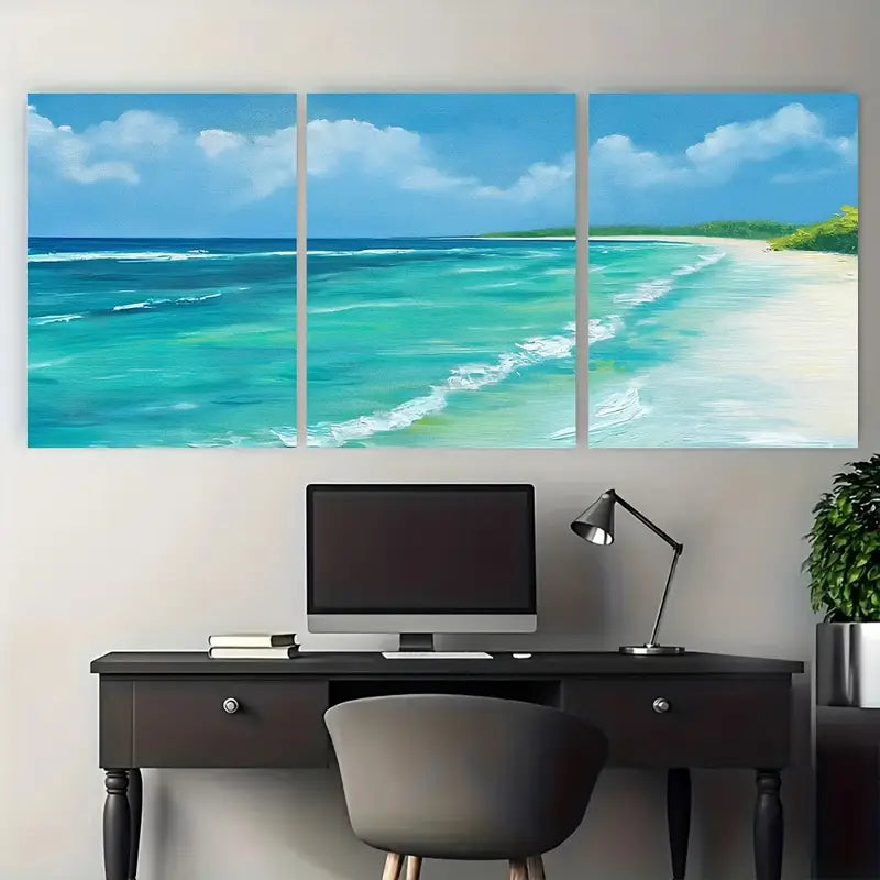3pcs Turquoise Waters of The Maldives Metal Print Ready to Hang Art