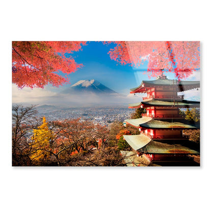 Mt. Fuji With Fall Colors in Japan Acrylic Glass Print Tempered Glass Wall Art 100% Made in Australia Ready to Hang