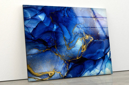 Blue & Gold Abstract UV Direct Aluminum Print Australian Made Quality