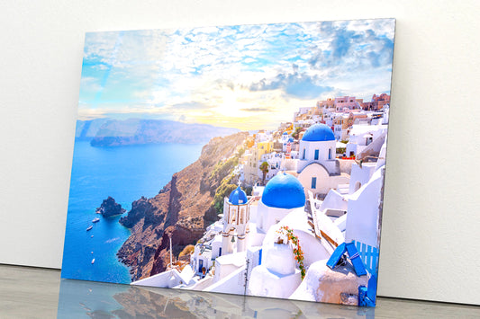 Sunrise In Oia Santorini Greece Acrylic Glass Print Tempered Glass Wall Art 100% Made in Australia Ready to Hang